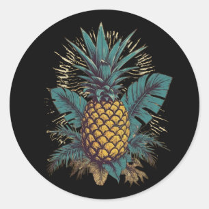 Vintage Black Trendy Tropical pineapple  Classic Round Sticker