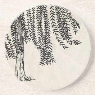 Vintage Black Weeping Willow Tree Coaster