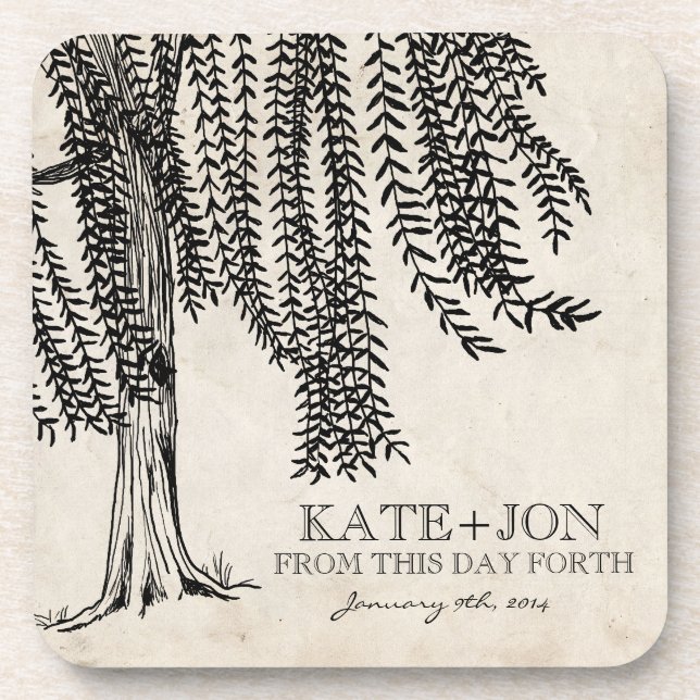 Vintage Black Weeping Willow Tree Coaster (Front)