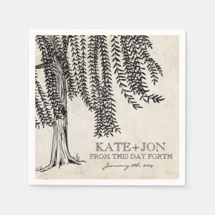 Vintage Black Weeping Willow Tree Napkin