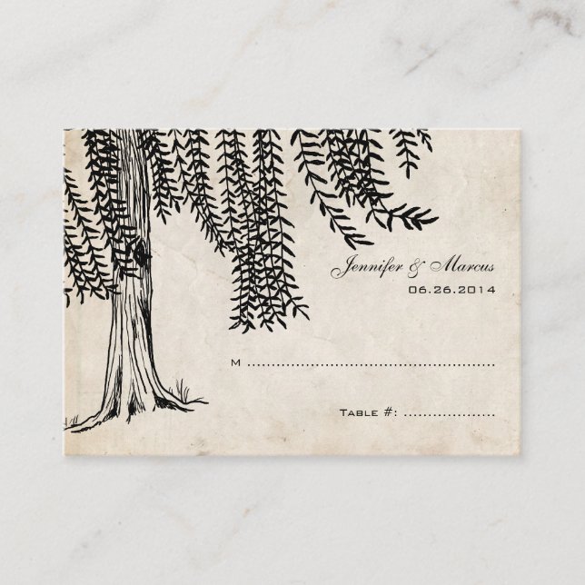 Vintage Black Weeping Willow Tree Place Card (Front)