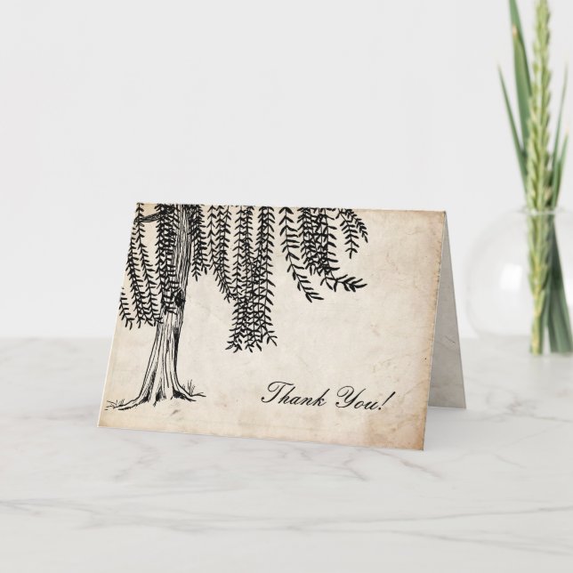 Vintage Black Weeping Willow Tree Thank You Card (Front)