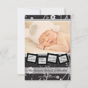 Vintage Black & White - 3x5 Birth Announcement