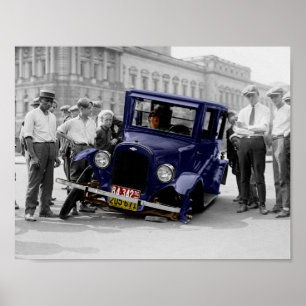 Vintage Black & White Antique Auto Car  Wreck Poster