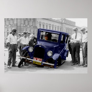 Vintage Black & White Antique Auto Car Wreck Poster