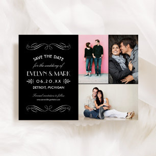 Vintage Black White Art Deco Wedding Photo Collage Save The Date