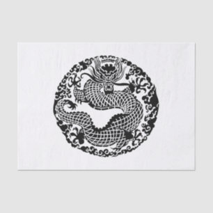 Vintage black white Asian dragon party tissue Paper