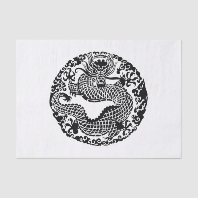 Vintage black white Asian dragon party tissue Paper (Front)