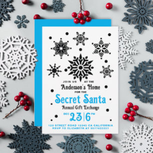 Vintage Black White Blue Christmas Santa Snowflake Invitation