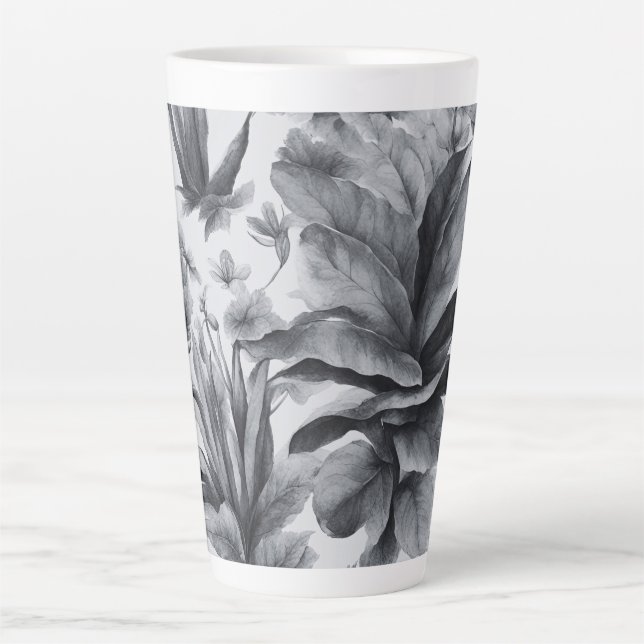 Vintage Black&White botanical large Latte Mug (Front)