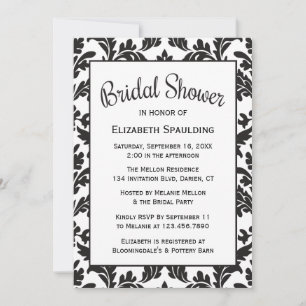 Vintage Black & White Bridal Shower Damask Floral Invitation
