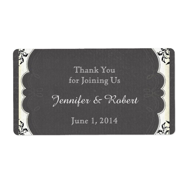 Vintage Black White Chalkboard Water Bottle Label (Front)