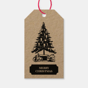 Vintage Black White Christmas Tree Holiday Gift Tags