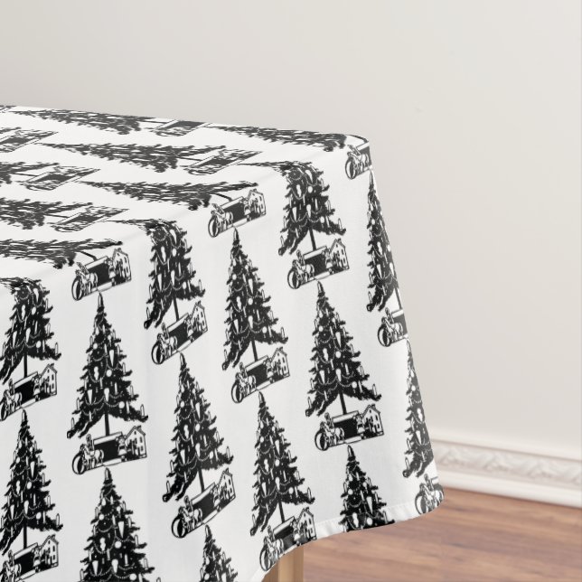 Vintage Black White Christmas Tree  Tablecloth (In Situ)