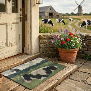Vintage Black + White Cow Art Farmhouse Rustic Doormat