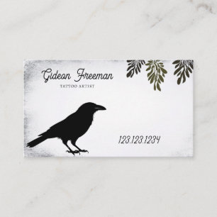 Vintage Black & White Crow Silhouette Tattoo Business Card