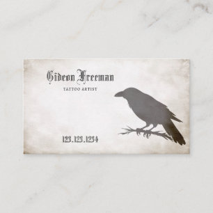 Vintage Black & White Crow Tattoo Artist Business Card