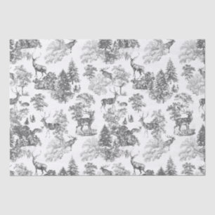 Vintage Black White Deer in Snowy Woodland Tissue Paper