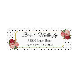 Vintage Black White Dots Floral Return Address