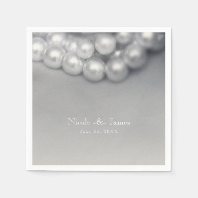 Vintage Black & White Elegant Pearls Chic Wedding Napkin (Front)