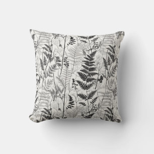 Vintage black white fern pattern cushion