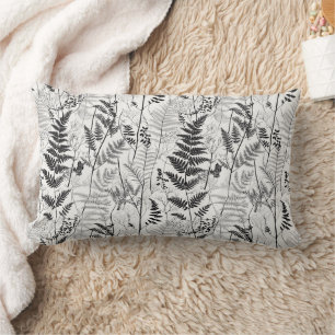 Vintage black white fern pattern lumbar cushion