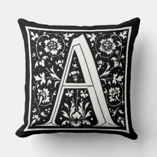 Vintage Black & White Floral Monogram ‘A’ Cushion