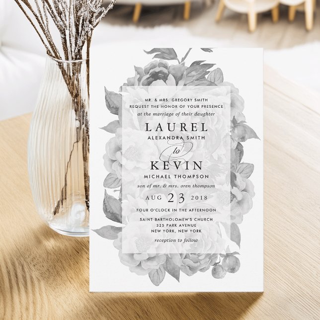 Vintage Black & White Floral Wedding Invitation (Creator Uploaded)