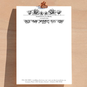 Vintage Black White Florist Botanical Flower Shop Custom Letterhead