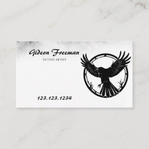 Vintage Black & White Flying Crow Tattoo Artist Business Card