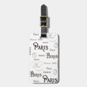 Vintage black white French Paris typography Luggage Tag