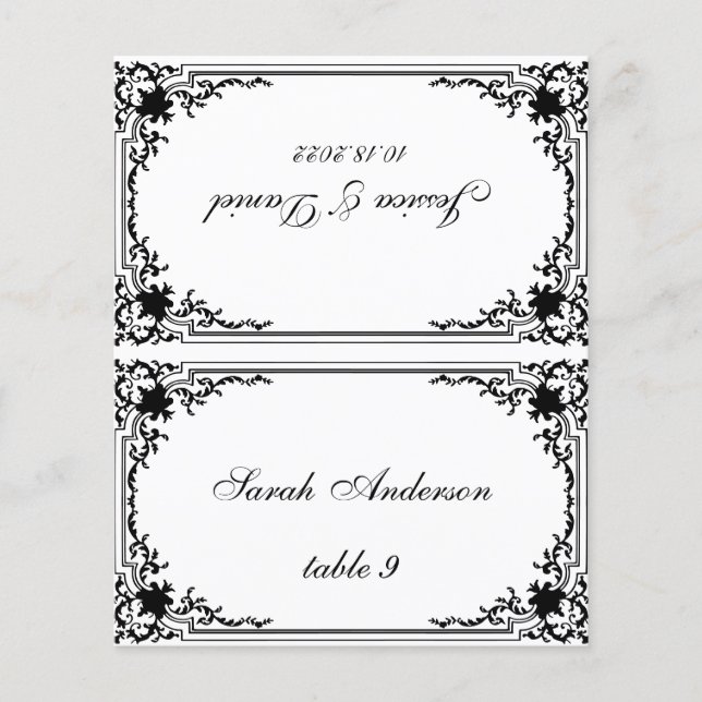 Vintage Black White Guest Name Wedding Place Card (Front)