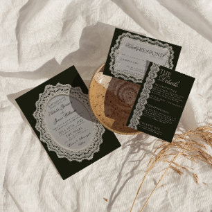 Vintage Black White Lace Doily Old Money Wedding Invitation
