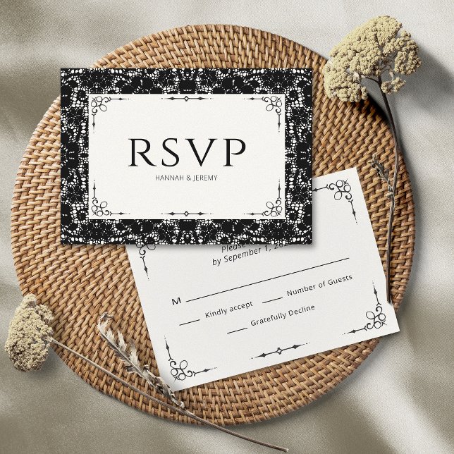 Vintage Black & White Lace RSVP Card (Creator Uploaded)