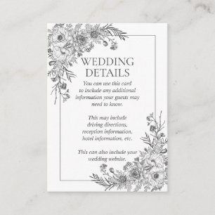 Vintage Black White Line Art Wedding Details Enclosure Card
