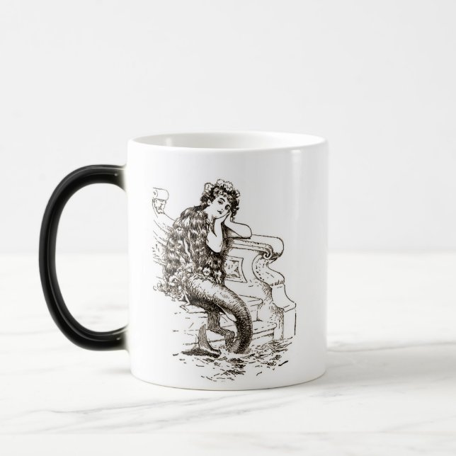 Vintage Black White Mermaid Drawing Magic Mug (Left)