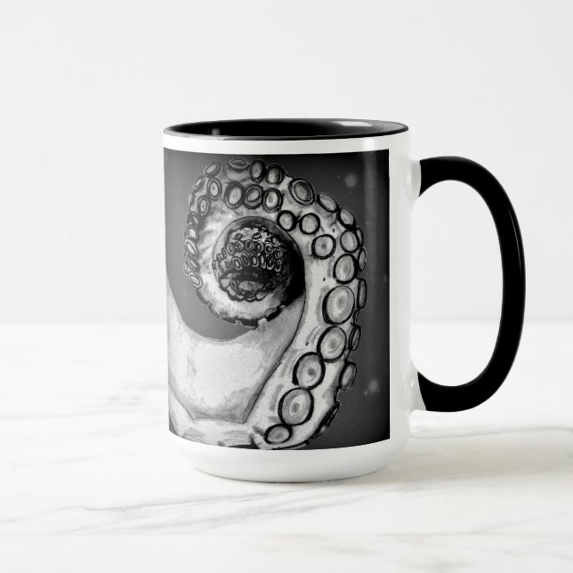 Vintage Black & White Nautical Octopus Tentacle Mug (Right)