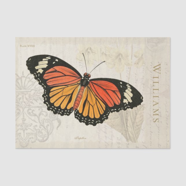 Vintage Black White Orange Butterfly Tissue Paper (Front)