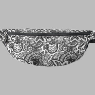 Vintage Black & White Paisley Pattern Elegant Bum Bags