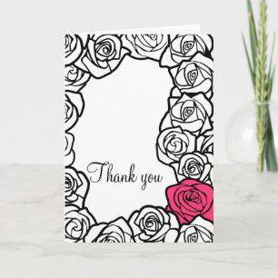 Vintage black white pink roses Thank You Card