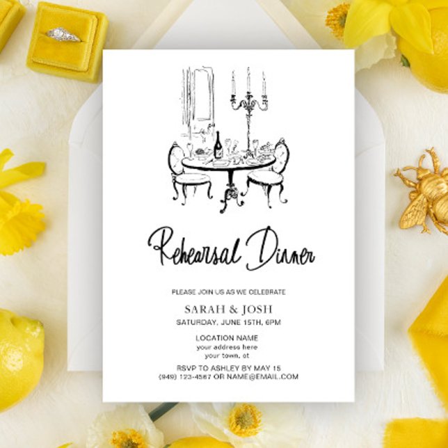 Vintage Black & White Rehearsal Dinner Wedding Invitation (Creator Uploaded)