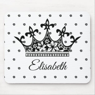 Vintage Black & White Royal Floral Crown Queen Mouse Pad