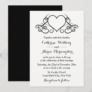 Vintage Black & White Swirl Wedding Invitation