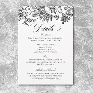 Vintage Black & White Tapestry Floral Wedding Enclosure Card