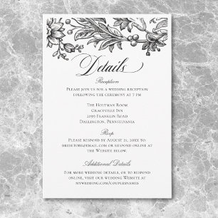 Vintage Black & White Tapestry Floral Wedding Enclosure Card