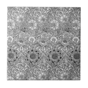 Vintage black white William Morris's Corncockle Tile