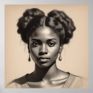 Vintage Black Woman Portrait Sketch Poster