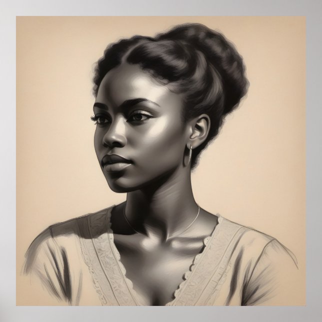 Vintage Black Woman Portrait Sketch Poster (Front)