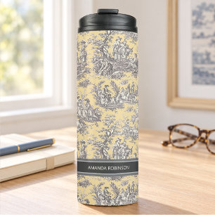 Vintage Black Yellow French Toile de Jouy Thermal Tumbler