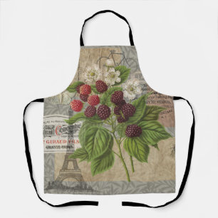 Vintage Blackberries & French Ephemera Art Collage Apron